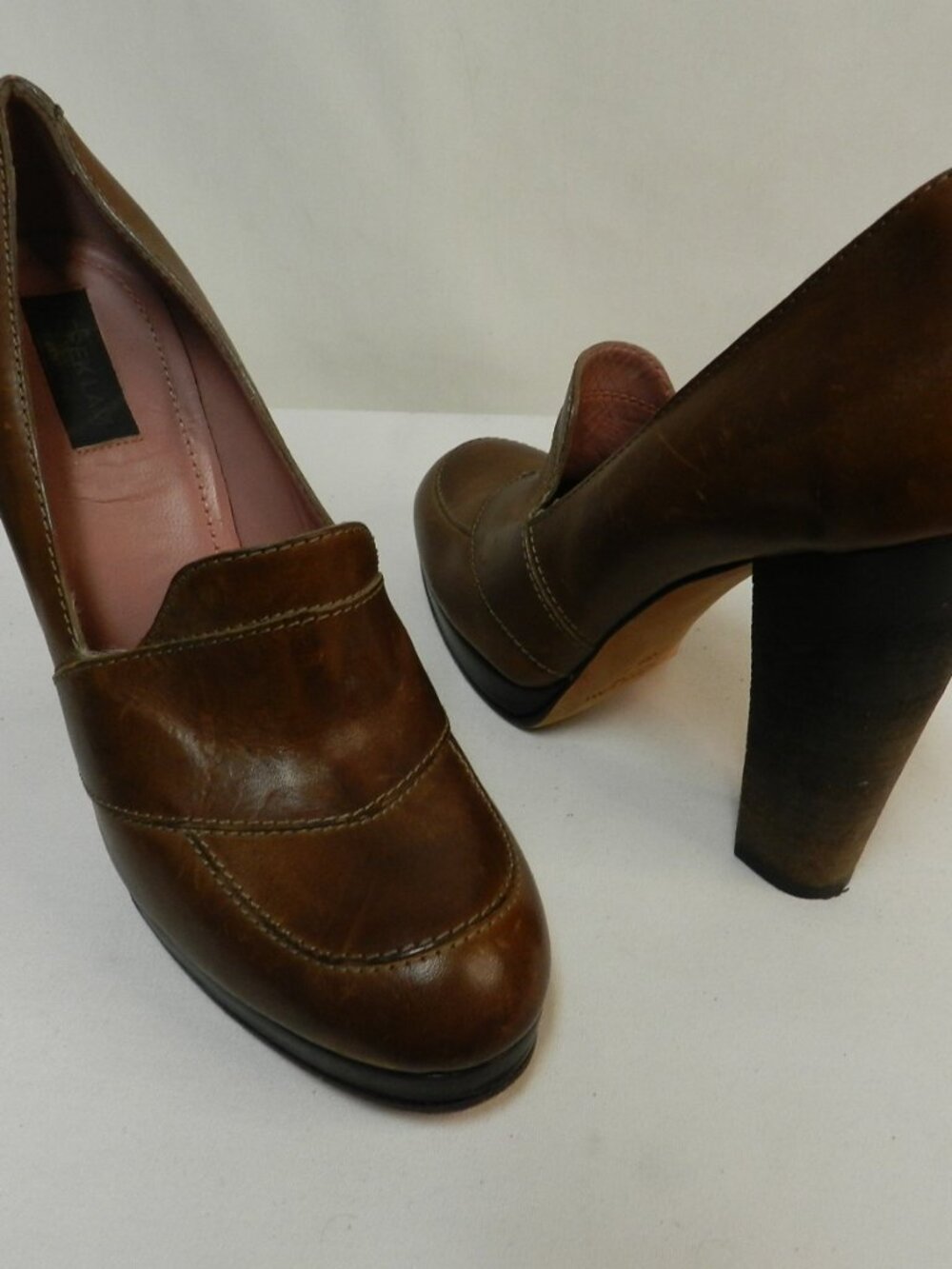 Derek Lam Leather loafer platform heels pumps brown Italy Size Sz 39 US 8